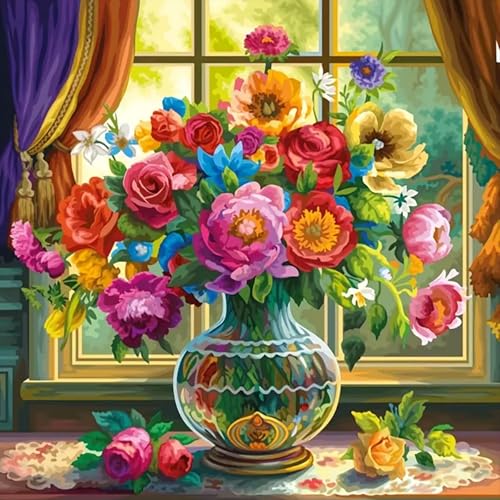 croshom Malen Nach Zahlen Erwachsene, Bunte Blumen DIY Leinwand Ölgemälde Kits, paint by numbers Crafts Home Haus Decor Geschenk 35x35 cm von croshom