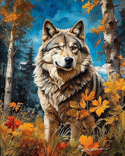 croshom Malen Nach Zahlen Erwachsene, Wolf Paint By Numbers Erwachsene Knitterfreie Leinwand, DIY Tiere Handgemalt Ölgemälde Kit für Anfänger Als Geschenk 40x50cm von croshom