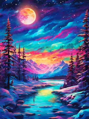 croshom Mond Kreatr Set fur Enwacnsene， Malen Nach Zahlen Set Erwachsene Landscape Ölgemälde Kit， Paint by Numbers Adults Beginners Bastelset für Wall Decoration 30x40cm von croshom