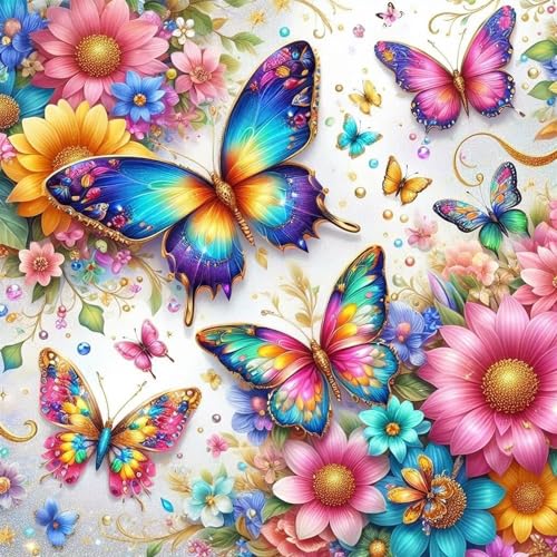 croshom Schmetterling Diamond Painting Bilder，5D Butterfly Diamond Painting Set Erwachsene,Blumen Full Round Diamond Embroidery Painting für für Home Décor 35x35cm von croshom