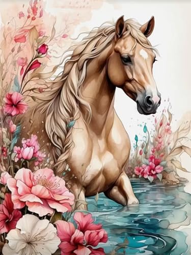 croshom Tier Diamond Bilder Painting Set, 5D Horse Diamond Painting Set Erwachsene, Full Round Flower Diamond Painting Rhinestone Embroidery Painting Painting für Home Wall Decorations 30x40 cm von croshom