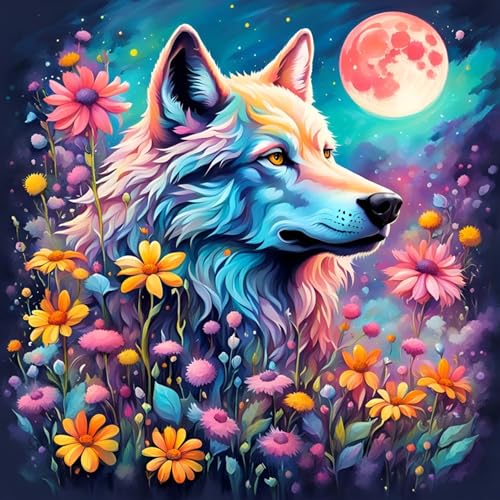 croshom Wolf Malen nach Zahlen Erwachsene Set, Blumen paint by numbers Ölgemälde Kits für Anfänger für Geschenk Home Haus Decor 35x35cm von croshom