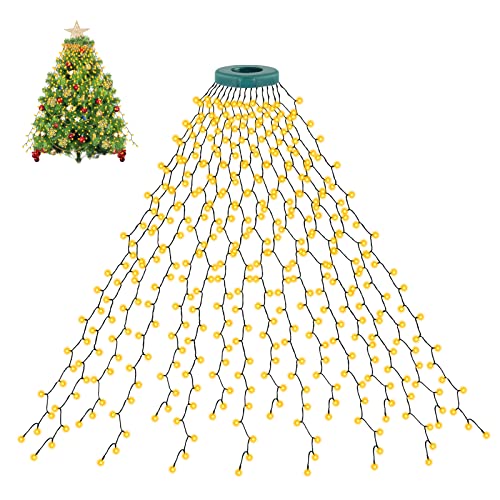 cshare 3M Christbaumbeleuchtung mit Ring und 592er LED Lichterkette 16 Girlanden, Stecker mit 8 Modi,IP44 Wasserdicht,Timer, Weihnachtsbeleuchtung für 1.8M-3M Weihnachtsbaum Dekorieren - Warmweiß von cshare