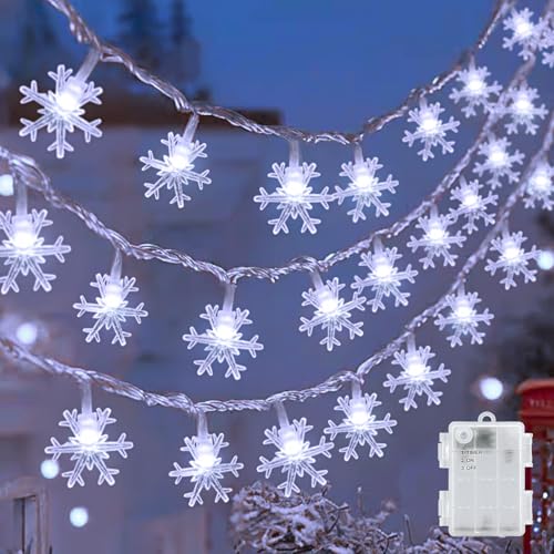 cshare Led Lichterketten Schneeflocke, 6M 40LED Lichterkette Batteriebetriebene, mit Timer IP65 Wasserdicht für Jar Garten Camping Weihnachten Innen Außen Dekorationen, Kaltweiß von cshare