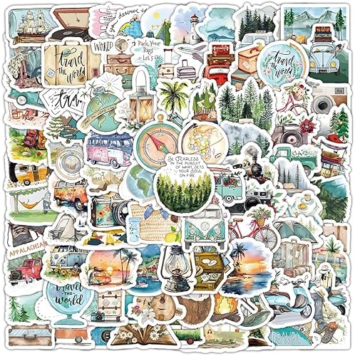 100 Stück Koffer Sticker Wasserfeste Klein Camping Aufkleber für Koffer Scrapbook Skateboard Dekor Aufkleber für Journaling Scrapbook Skateboard Wasserfest Adults Auto Handyhülle von cuhostki