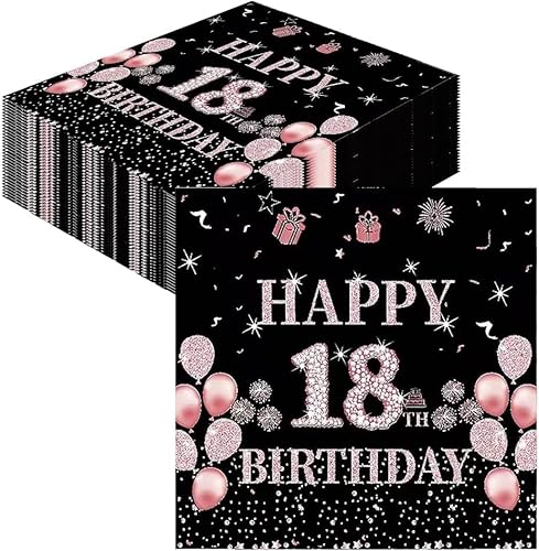 18. Geburtstag Junge Servietten, 40 Stück Party Servietten Tischdeko für 18. Geburtstag servietten rosegold Papierserviette 2-Lagig Servietten 33x33cm Einweg Papierservietten für mädchen von cuhostki