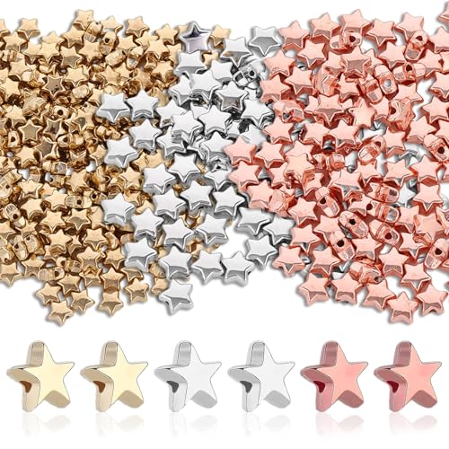 300 Stück Stern Perlen Acryl Sternform Perlen für Armbänder, 6mm Pentagramm Zwischenperlen kleine Loch Spacer Perlen Für DIY Halskette, Armband, Ohrring Handwerk(Rot, Gold und Silber) von cuhostki