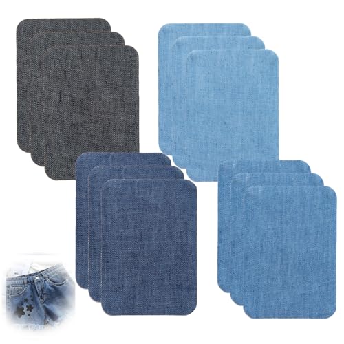 Flicken Zum Aufbügeln Set, 12 Pieces Premium Quality Denim Iron-On Jean Patches, Jeans Flicken Zum Aufbügeln Innen Und Außen, Aufbügel Flicken Hochwertig Für Jeans,Jacken,Diy Taschen von cuhostki