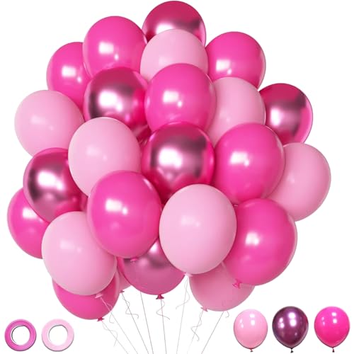 Luftballons Rosa Set, 50 Stück Rosa Latex Luftballon, Metallic Rosa Ballons, Für Mädchen Frauen Geburtstag Hochzeit Babyparty Rosa Prinzessin Party Deko von cuhostki