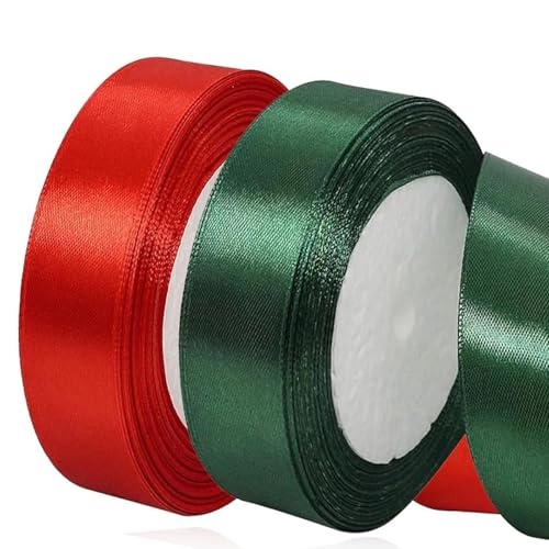 Rot Und Grün Geschenkband, 20mm Xmas Satinband 2 Rollen/22 Meter Breit Schleifenband Stoffband, Dekoband Für Geschenkverpackung, Hochzeit, Brautstrauß von cuhostki