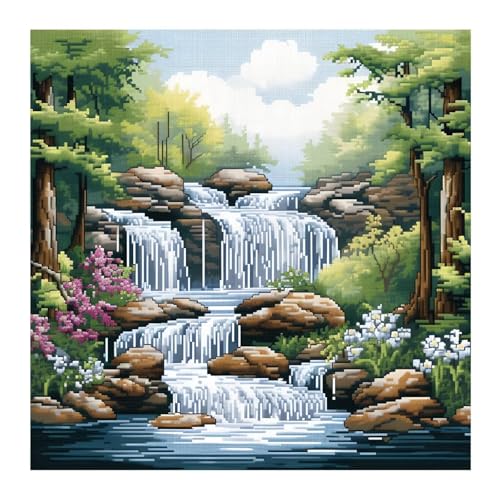 Cukol Cukol Kreuzstich Set Vorgedruckt Bachlandschaft, Stickvorlagen Stickbilder Vorgedruckt Kreuzstich Stickpackungen Stickpackung Cross Stitch Embroidery Kit Stickset Sticken Set Erwachsene Anfänger von cukol cukol