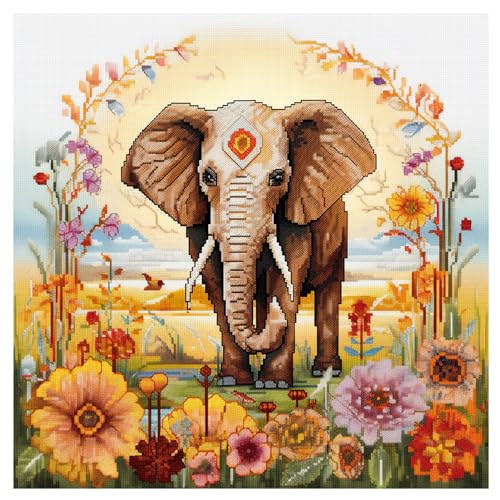 cukol cukol Elefant Kreuzstich Set Vorgedruckt Erwachsene, Tiere Stickvorlagen Stickbild Stickbilder Stickpackungen Stickpackung Stickset Sticken Set für Anfänger, Beginner Cross Stitch Kit Stickerei von cukol cukol