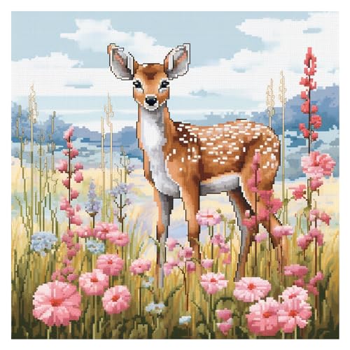 cukol cukol Hirsch Kreuzstich Set Vorgedruckt, Tiere Stickvorlagen Stickbilder Vorgedruckt Kreuzstich Stickpackungen Stickpackung Cross Stitch Embroidery Kit Stickset Sticken Set Erwachsene Anfänger von cukol cukol