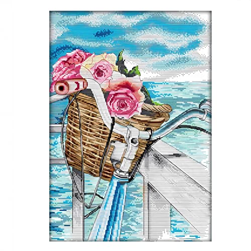 Cukol Kreuzstich Set Vorgedruckt Erwachsene Rose und Meer, Stickvorlagen Stickbilder Vorgedruckt Kreuzstich Stickpackungen Stickpackung Stickbild Stickset Sticken Set Cross Stitch Kit 42 x 56 cm von cukol cukol