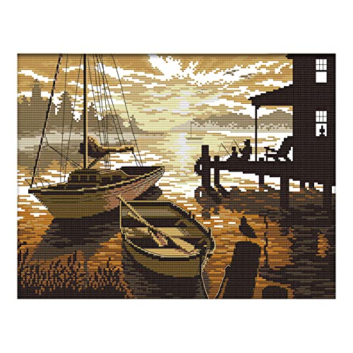 Cukol Kreuzstich Set Vorgedruckt Erwachsene Sonnenuntergang, Stickvorlagen Stickbilder Vorgedruckt Kreuzstich Stickpackungen Stickpackung Stickbild Stickset Sticken Set Cross Stitch Kit 52 x 42 cm von cukol cukol