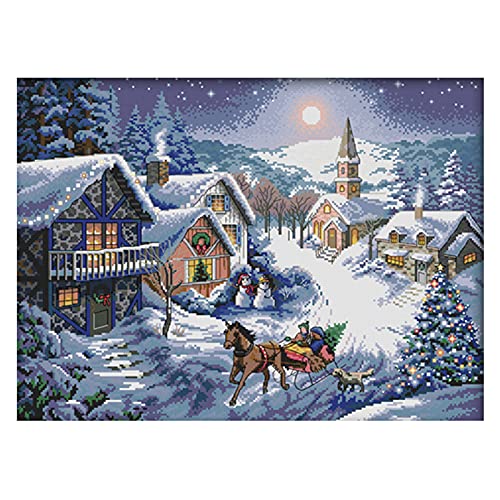 Cukol Kreuzstich Stickpackungen Vorgedruckt Set Erwachsene Schneeszene, Stickvorlagen Stickbilder Vorgedruckt Kreuzstich Stickpackung Sticken Stickbild Bild Set für Erwachsene Anfänger, Cross Stitch von cukol cukol