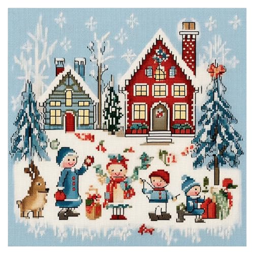 Cukol Weihnachten Kreuzstich Set Vorgedruckt, Stickvorlagen Stickbilder Vorgedruckt Kreuzstich Stickpackungen Stickpackung Cross Stitch Embroidery Kit Stickset Sticken Set Erwachsene Anfänger 40x40 cm von cukol cukol