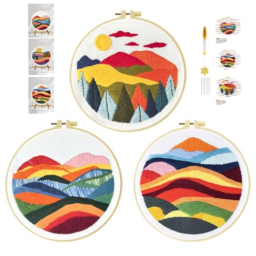 cukol cukol 3pcs Berg Stickset Sticken Set für Erwachsene Anfänger Embroidery Kit Stickerei, Stickvorlagen Kreuzstich Vorgedruckt Stickbilder Stickbild Stickpackung Stickvorlage Stickpackungen Bilder von cukol cukol