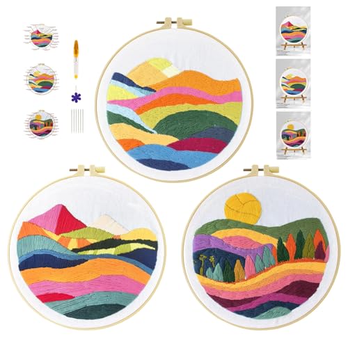 cukol cukol 3pcs Berg Stickset Sticken Set für Erwachsene Anfänger Embroidery Kit Stickerei, Stickvorlagen Kreuzstich Vorgedruckt Stickbilder Stickbild Stickpackung Stickvorlage Stickpackungen Bilder von cukol cukol