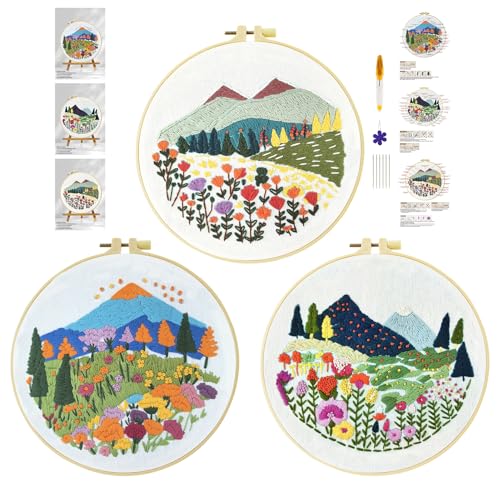 cukol cukol 3pcs Gras Stickset Sticken Set für Erwachsene Anfänger Embroidery Kit Stickerei, Stickvorlagen Kreuzstich Vorgedruckt Stickbilder Stickbild Stickpackung Stickvorlage Stickpackungen Bilder von cukol cukol