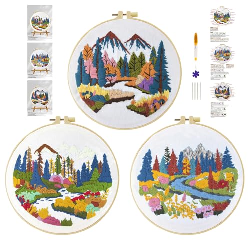 cukol cukol 3pcs Stickset Sticken Set für Erwachsene Anfänger Embroidery Kit Stickerei, Stickvorlagen Kreuzstich Vorgedruckt Stickbilder Stickbild Stickpackung Stickvorlage Stickpackungen Bilder von cukol cukol