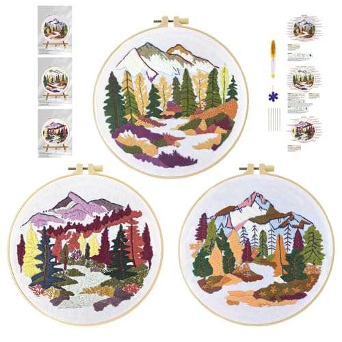 cukol cukol 3pcs Wald Stickset Sticken Set für Erwachsene Anfänger Embroidery Kit Stickerei, Stickvorlagen Kreuzstich Vorgedruckt Stickbilder Stickbild Stickpackung Stickvorlage Stickpackungen Bilder von cukol cukol