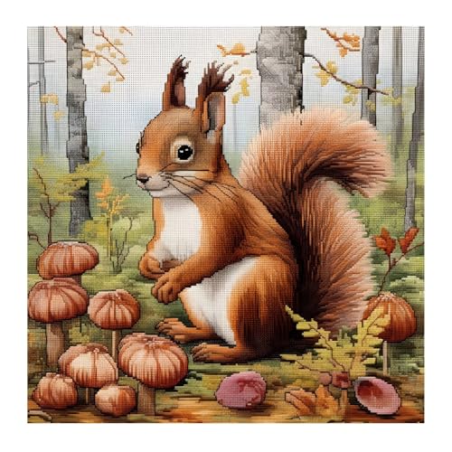 cukol cukol Kreuzstich Set Vorgedruckt Eichhörnchen, Stickvorlagen Stickbilder Kreuzstich Stickpackungen Stickpackung Tier Cross Stitch Embroidery Kit Stickset Sticken Set Erwachsene Anfänger von cukol cukol