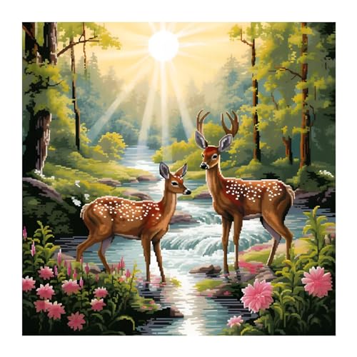 cukol cukol Kreuzstich Set Vorgedruckt Hirsch, Stickvorlagen Stickbilder Vorgedruckt Kreuzstich Stickpackungen Stickpackung Tier Cross Stitch Embroidery Kit Stickset Sticken Set Erwachsene Anfänger von cukol cukol