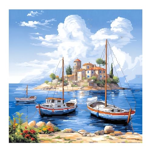 cukol cukol Kreuzstich Set Vorgedruckt Insellandschaft, Stickvorlagen Stickbilder Vorgedruckt Kreuzstich Stickpackungen Stickpackung Cross Stitch Embroidery Kit Stickset Sticken Erwachsene Anfänger von cukol cukol