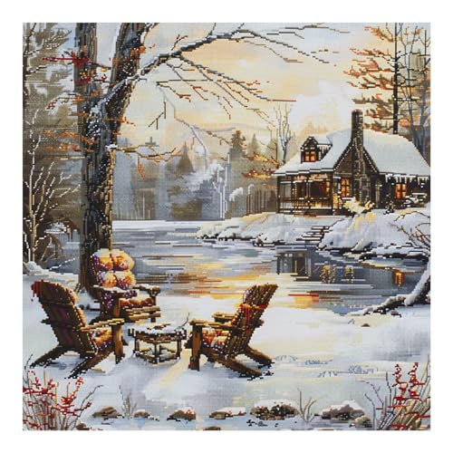 cukol cukol Kreuzstich Set Vorgedruckt Schneelandschaft, Stickvorlagen Stickbilder Kreuzstich Stickpackungen Stickpackung Cross Stitch Embroidery Kit Stickset Sticken Set Erwachsene Anfänger von cukol cukol