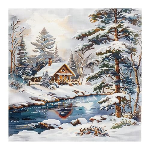 cukol cukol Kreuzstich Set Vorgedruckt Schneelandschaft, Stickvorlagen Stickbilder Kreuzstich Stickpackungen Stickpackung Cross Stitch Embroidery Kit Stickset Sticken Set Erwachsene Anfänger von cukol cukol