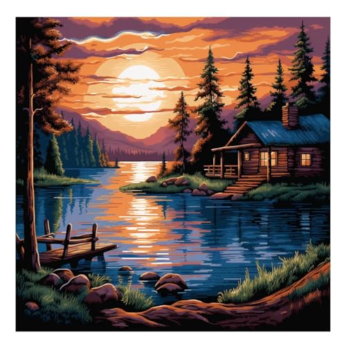 cukol cukol Kreuzstich Set Vorgedruckt Seelandschaft, Stickvorlagen Stickbilder Vorgedruckt Kreuzstich Stickpackungen Stickpackung Cross Stitch Embroidery Kit Stickset Sticken Set Erwachsene Anfänger von cukol cukol