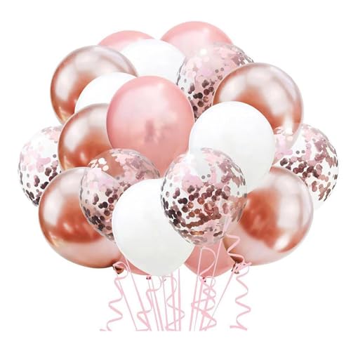 curfair Indoor Outdoor Ballon Set Latex Dekoration Kit 1 Weiß Golden Gelb Geburtstag Hochzeit Brautdusche Pailletten Band Rose Gold-Weiß von curfair