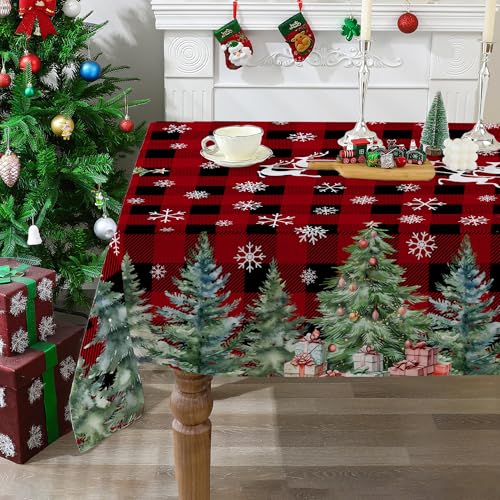 cusugbaso Weihnachtstischdecke für rechteckige Tische – Weihnachtsbaumdekoration für den Tisch, wasserabweisend, kariert, rote Weihnachts-Party-Dekorationen für Küche, Zuhause, 152,4 x 213,3 cm von cusugbaso