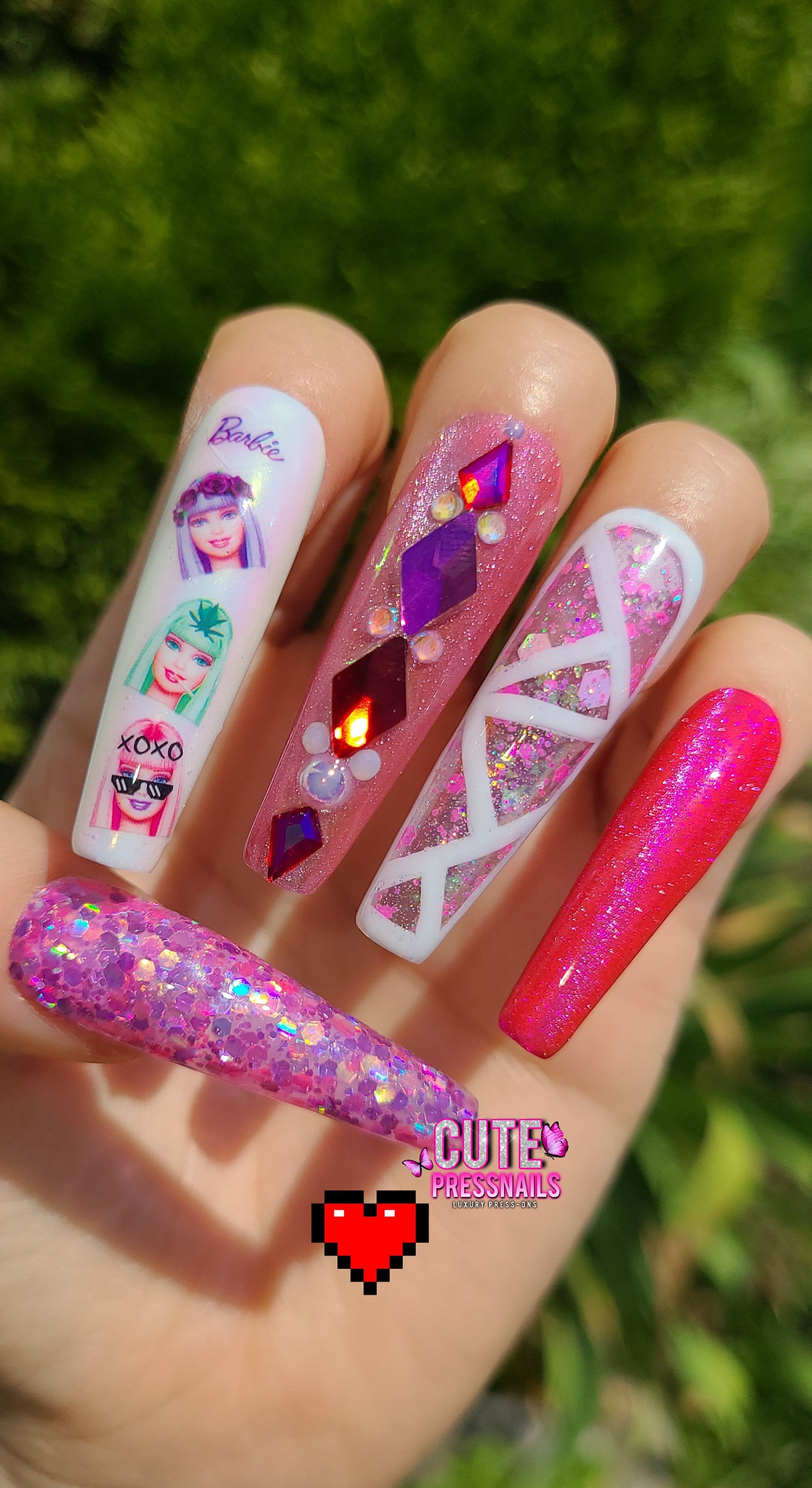 xxl Sarg Rosa Marmor Bling Drücken Sie Auf Die Nägelㅣ Barbie-Nägel | Press On Nails Luxus Kawaii Nägel Braut von cutepressnails