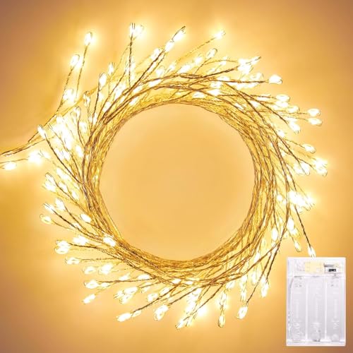 2-Pack batteriebetriebene Lichterketten,1.5M 50LEDs Feuerwerkskörper String Lichter wasserdichter silberner Kupferdraht Sternenhimmel Lichter für DIY Kranz zu Hause Unkraut Weihnachtsdekorationen von cuzile