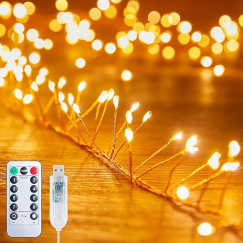 USB betriebene Feenlampen,6M 200 LEDs Feuerwerk String Lichter mit Fernbedienung,Weihnachtslichter Cluster Sternschnur Lichter für Decke Schlafzimmer Kranz Girlande Fenster Weihnachtsdekoration von cuzile