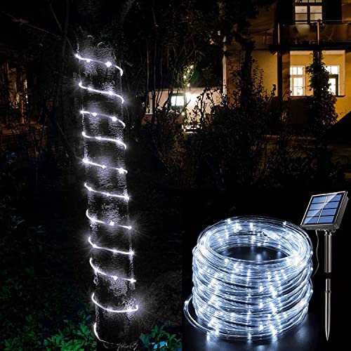 cuzile Solar Lichtschlauch 50 LED weiß Lichterkette Tube Lichtsensor Dekoration für Weihnachtsbaum Hochzeit Thanksgiving Party Garten Rasen Terrasse von cuzile