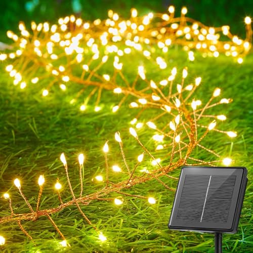 cuzile Solarlichter für draußen,3M 100 LED Solar String Lichter im Freien Wasserdicht, 8-Modes Feuerwerk Balkonbeleuchtung für Baum Terrasse Weihnachtsfeier Hochzeitsdekor (Warmweiß) von cuzile