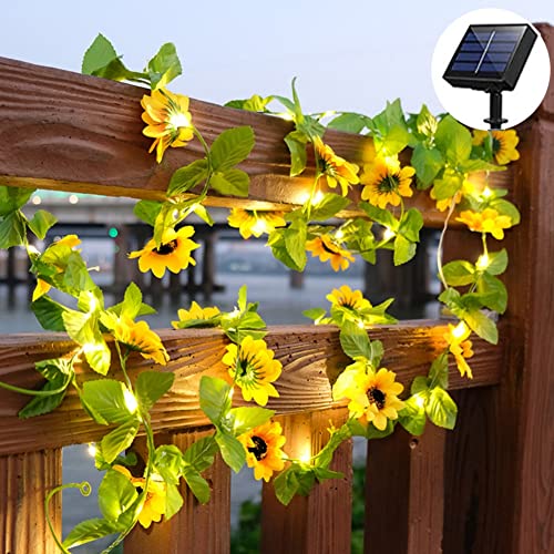 cuzile Sonnenenergie Sonnenblume Dekor String Lichter Sonnenblume Girlande mit Lichtern 20LED 2 Meter Sonnenblume Reben mit Lichtern für Schlafzimmer Home Room Badezimmer Hochzeit Party Dekoration von cuzile