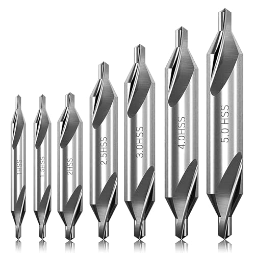 7 Stück Zentrierbohrer Metall Set aus HSS, 1/1,5/2/2,5/3/4/5 mm 60 Grad Zentrum Bohrer Senker Drehmaschine Kombiniert Werkzeugsatz für Metallbearbeitung Präzises Bohren von cxxtkcxxlc