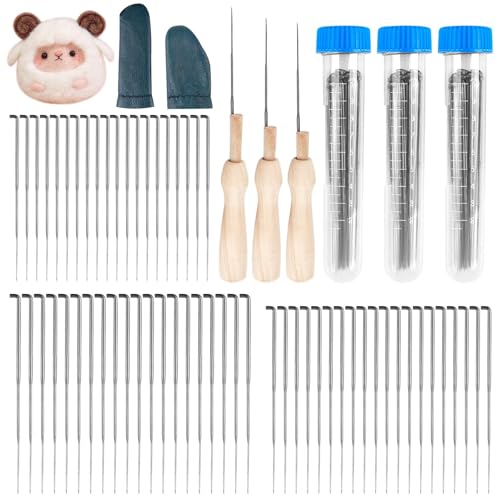 Filznadeln Set für Einsteiger, 3 Größen Filzen Nadeln mit 3PCS Filz Holzgriff Werkzeug und 3 Klare Flaschen für zum Trockenfilzen, kreatives Wolle Filzen von cxxtkcxxlc