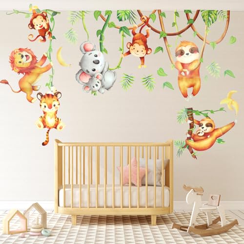 Lichtfarbe Babyzimmer Wandsticker, Wandaufkleber Kinderzimmer Tiere, Wandtattoo Dschungel Tiere Baum Zweig Wandaufkleber Safari Tiere Affen Wandsticker Kinderzimmer Babyzimmer Wohnzimmer von cxxtkcxxlc