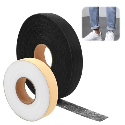 cxxtkcxxlc 150m Bügelband für Saumband 20 mm, 100 m Schwarz und 50 m Weiß Stoffkleber Kein Nähen erforderlich Textilkleber für Kleidung, Vorhänge, Jeans, Hosen, Kragen von cxxtkcxxlc