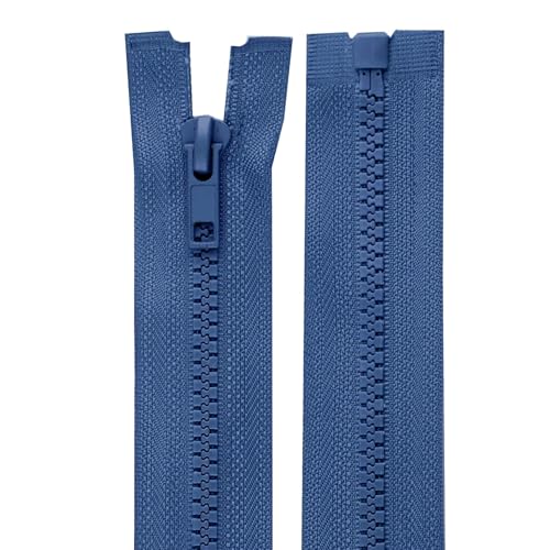 cyclingcolors 2x Reißverschlüsse Nr. 5 70 cm mit Zähnen aus Gespritztem Kunststoff Polyester Open End Mesh Puller Slider Zipper Kleidung Nähen Jacken Kurzwaren, Blau Jeans von cyclingcolors