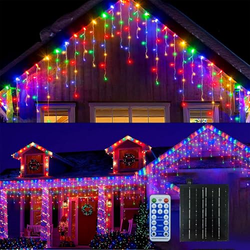 cyindzchwy Weihnachts-Eiszapfenlichter, 1,8 m, 600 LEDs, Solar-Eiszapfenlichter, 8 Modi, wasserdicht, mehrfarbig, Weihnachtsbeleuchtung für Party, Urlaub, Weihnachtsdekoration (mehrfarbig) von cyindzchwy