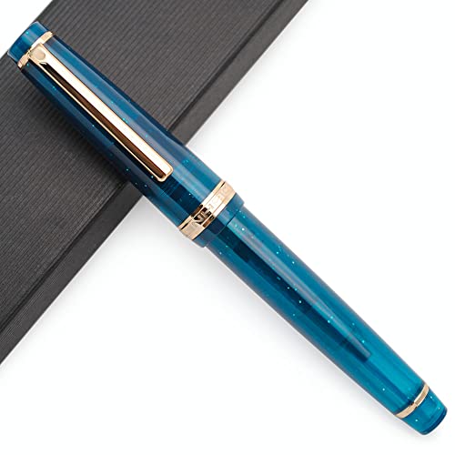 JINHAO 82 Acryl Füllfederhalter mit Iridium Feder (Feine Feder, Transparent Deep Sea Blau mit Gold Clip) von czxwyst