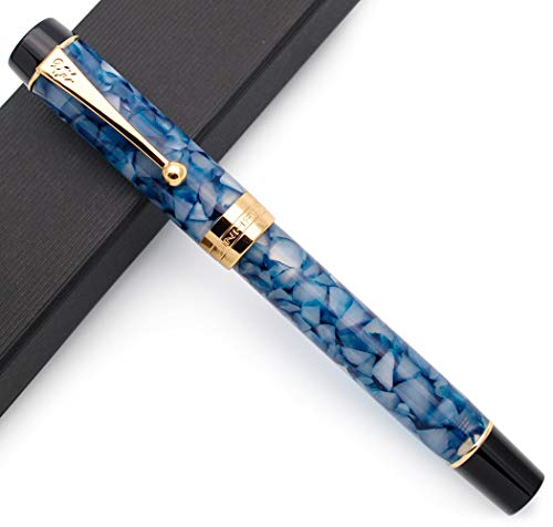 JINHAO Century Tofu 100 18KGP Füllfederhalter aus vergoldetem Harz (Dunkelblau und Stein, Mittlere Feder) von czxwyst