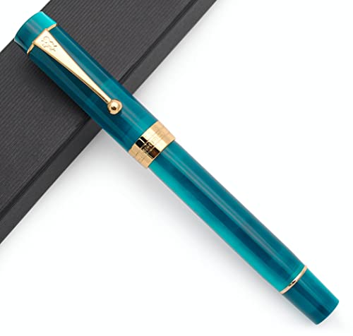 JINHAO Century Tofu 100 18KGP Füllfederhalter aus vergoldetem Harz (Pfauenblau, Mittlere Feder) von czxwyst