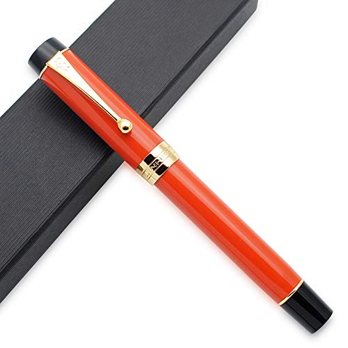 JINHAO Century Tofu 100 18KGP Füllfederhalter aus vergoldetem Harz (Rot mit Gold Clip, Mittlere Feder) von czxwyst